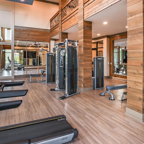 a gym with treadmills