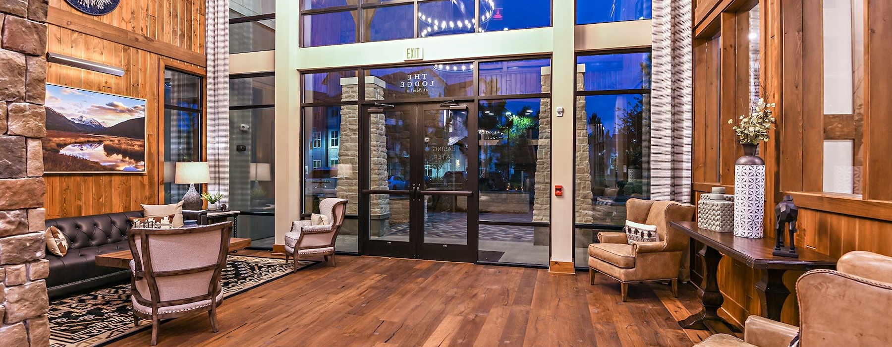 a large room with tables and chairs